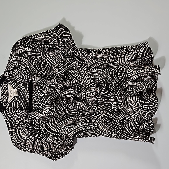 Allison Taylor Women's Black & White Ruffle Sheer Short Sleeve Size M Top #W-869 - Picture 1 of 10